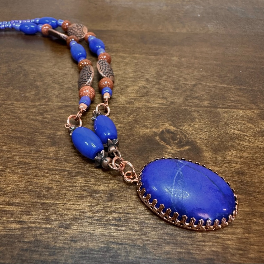 NEW-Handmade - Vibrant Blue Lapis Lazuli Pendant with Copper Accents Necklace